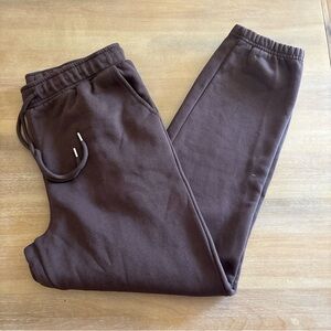 Dark Brown Drawstring Front Fleece Jogger Sweatpants Pockets, Large